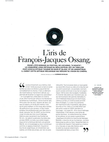 Page "Le totem" consacrée à l'iris de F.-J. Ossang