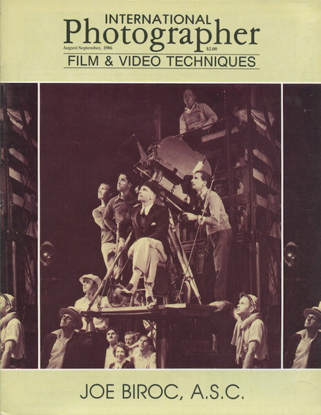 The International Photographer, August-September 1986 - Photo from the shooting of <i>Are These Our Children</i> (1931) with director Wesley Ruggles seated in front of the camera, cinematographer Leo Tover standing to his right, and Joseph Biroc behind the camera