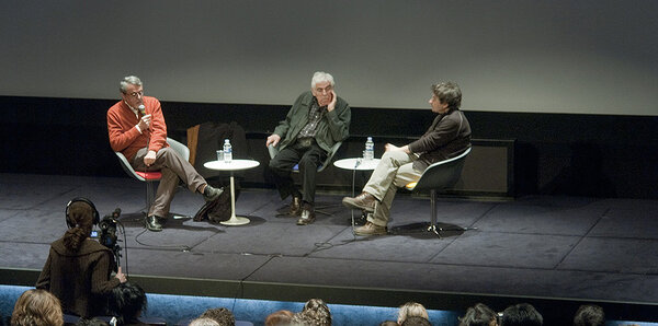 Alain Bergala, Raoul Coutard et Eric Gautier à la Cinémathèque française, en 2007 - Photo Marc Salomon