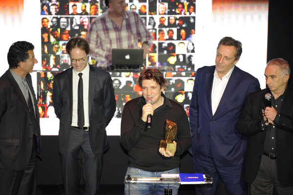 Gilles Gaillard, entouré de Patrick Bézier et Eric Garandeau, à sa droite, et de Thierry de Seconzac et Alain Terzian - Photo Maria Vazquez - ENS Louis-Lumière