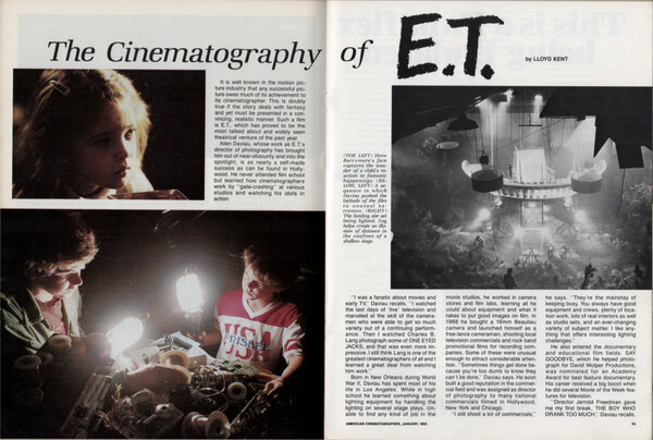 Question de Steven Spielberg à Allen Daviau : "Qu'est-ce que cela donne si l'on surexpose un visage de cinq diaphs ?" - <i>American Cinematographer</i>, january 1983