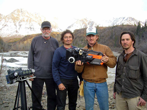 Avec Sean Penn, Edward Tise et Chris Reynolds sur le tournage de "Into the Wild", en 2007