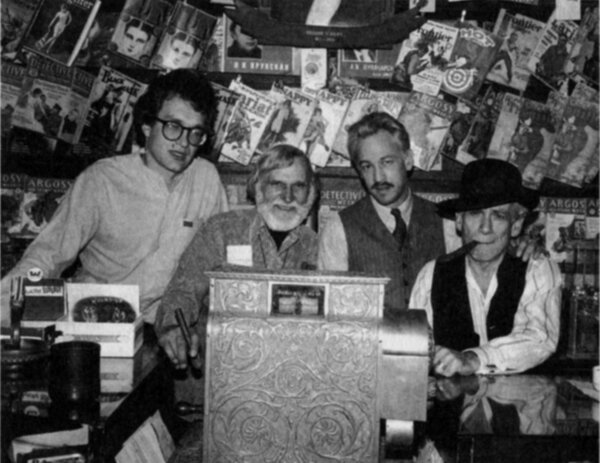 Wim Wenders, Joe Biroc, Frederic Forrest, and Samuel Fuller on set of “Hammett” in 1981
