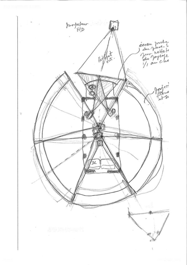 Sketch of the front projection - Drawing by Jean-Pierre Beauviala