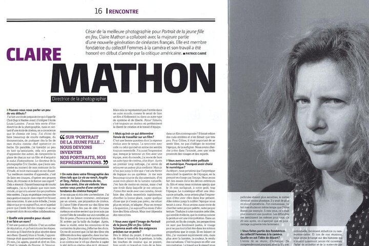 Claire Mathon, AFC, en double page du "Film français"