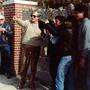 Sur le tournage de "Mississippi Blues" à Graceland, la maison d'Elvis Presley, à Memphis Tennessee, en 1982 - De g. à d. : Robert (…) 