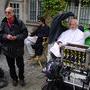 Pierre Lhomme and James Ivory taking a barber-break on location of “Divorce” - Pierre Lhomme's Personal Archives 