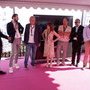 Françoise Noyon et Thierry Beaumel présentant le Club des Partenaires CST Fujifilm - De g. à d. : Jules Azelie, Victor Lepeltier, Gilles (…) 