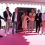 Françoise Noyon et Thierry Beaumel présentant le Club des Partenaires CST Fujifilm - De g. à d. : Jules Azelie, Victor Lepeltier, Gilles (...) 