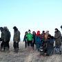 Several members of the camera crew prepare for the next shot in -35°C weather 