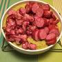 Sa fameuse purée de pois cassés, saucisse de Montbéliard et bacon… 
