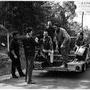 Bernard Château, on the left, on the shooting of a commercial for a Simca car, in 1967 - Bernard Château Collection 