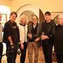 Chez John Travolta, en janvier 2015 - De g. à d. : Pierre Filmon, James Chressanthis, Nancy Allen, Vilmos Zsigmond, John Travolta et Paul Hirsch (…) 