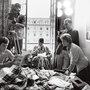 Jean-Paul Belmondo, Raoul Coutard, Jean Seberg, Jean-Luc Godard et Suzon Faye sur le tournage d'"A bout de souffle" 