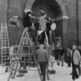 Tournage d'"Amarcord" avec Federico Fellini (sur l'échelle) et Giuseppe Rotunno (avec le porte-voix) 