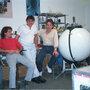 Howard Preston and his coworkers sitting next to the Gyrosphere in 1987 - Photo DR 