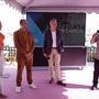 Baptiste Heynneman, micro en main, présente l'annonce des nominations - De g. à d. : Sarah Talpaert (Transpa), Daniel Cohen (La Maison du (…) 