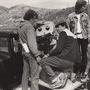 Philippe Ros and Jimmy Glasberg, on either side of the camera, Sylvie Plantard and Pierre Bec (assistants camera) on location of "Lien de (...) 