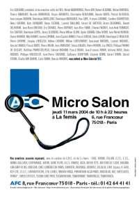 La quatrième édition du Micro Salon AFC se tiendra à La femis le jeudi 11 mars 2004 de 10 heures à 22 heures