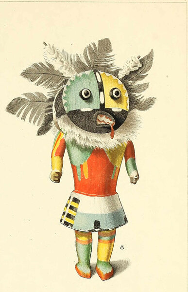 Poupée (tihu) hopi figurant WupaMoKatsina, "Katsina-Longue-Bouche" - Library of Congress