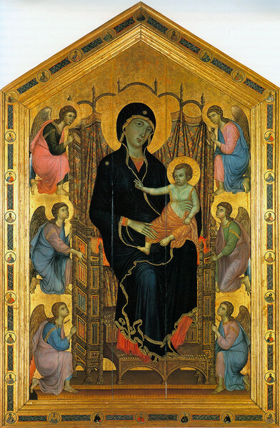 Duccio di Buoninsegna, "Madone Ruccelai", 1285 - Musée des Offices, Florence, <a href="http://www.wga.hu" class="spip_url spip_out auto" rel="nofollow external">www.wga.hu</a> frames-e.html Domaine public ex Wikimedia Commons - commons.wikimedia.org wiki