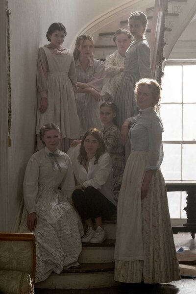 On the set of "The Beguiled" - (L to R) [Top Row:] Addison Riecke, Elle Fanning, Emma Howard, Angourie Rice, [Bottom Row:] Kirsten Dunst, Director Sofia Coppola, Oona Laurence, and Nicole Kidman. - Photo Ben Rothstein / Focus Features