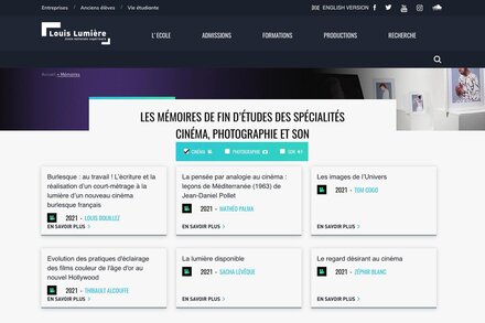 Quelques mémoires de fin d'études 2020-2021 de l'ENS Louis-Lumière