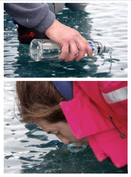 Tut tut Vodka ! - Impossible de ne pas évoquer les esprits quand il s'agit de s'engager pour une longue traversée sur le lac gelé… Un petit coup de perceuse dans la glace et Marie-Sophie, 1<sup class="typo_exposants">re</sup> assistante caméra, et le reste de l'équipe peuvent continuer sa route pour Pokoniki ! <i>(Photo Cyril Girard, chef électricien, mercredi 18 mars)</i>