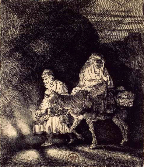 La Fuite en Égypte, effet nocturne - Eau-forte, burin et pointe sèche, 1651 (BNF, Estampes)