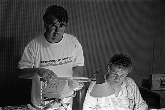 Alain Levent et Philippe Léotard - sur le tournage de <i>La Ferme du malheur</i> <br class='manualbr' />© Photo Marc Salomon