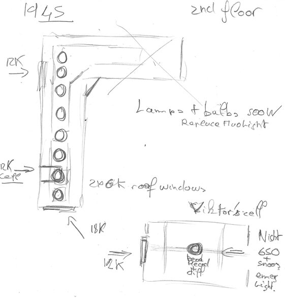 Floor plans of the lighting setup for the 1957 and 1969 periods - Crystel Fournier's working documents