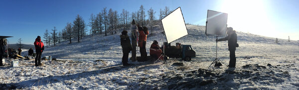 Coloured Ribbons - The first day of shooting: here we go! Has Safy (in red, on the left) actually hung a coloured ribbon on the fake totem pole that Cyril set up as a good luck charm?<i>(Gilles Porte, Thursday 12 February)</i>