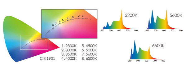 Répartition spectrale du Q5 en fonction de la température de couleur sélectionnée