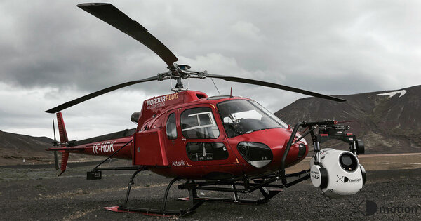 Hélicoptère équipé de la tête Super G, en Islande 