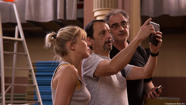 Andréa Bescond, Eric Métayer et Pierre Aïm sur le tournage des "Chatouilles"