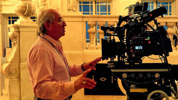 Vittorio Storaro et la caméra Sony F65, sur le tournage de "Café Society", de Woody Allen - Photo Sabrina Lantos