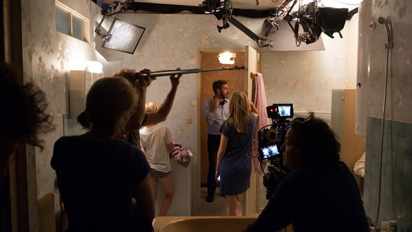 A scene shot in the bathroom set