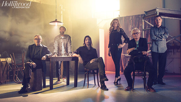 De g. à d. : John Toll, Bradford Young, Linus Sandgren, Charlotte Bruus Christiensen, Calbeb Deschanel, Rodrigo Prieto - Photo Ramona Rosales / <i>The Hollywood Reporter</i>