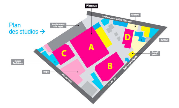 Plan des sudios illustrant une brochure d'Euro Media France