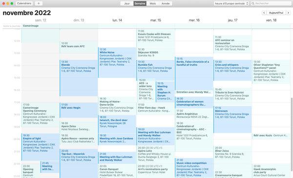 Capture d'écran de mon agenda de la semaine