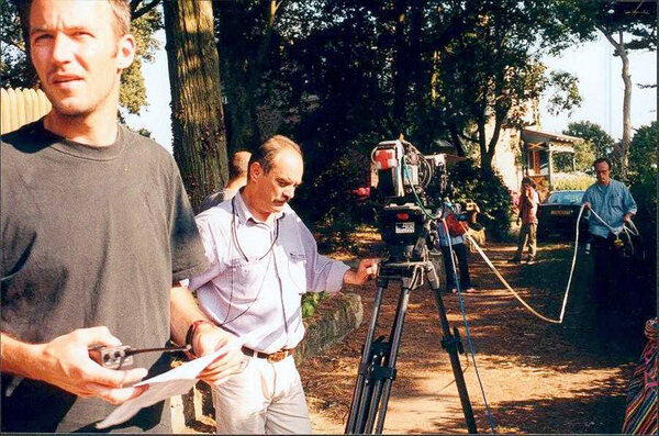 On the shooting of "Presque rien", by Sébastien Lifshitz, 2000 - Left to right: Philippe Thiollier, Pascal Poucet, and Pierre Hémon - Pierre Hémon Archives