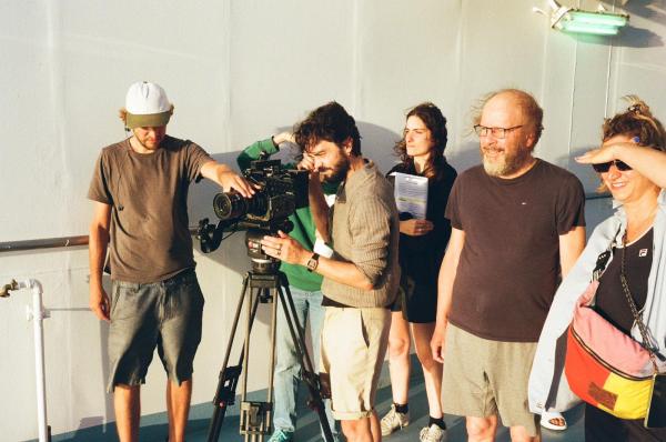Cyrille Hubert (left), Jonathan Ricquebourg, at the camera, Laetitia Goffi, co-writer, Philippe Katerine and Emilie (Esteban's mother)