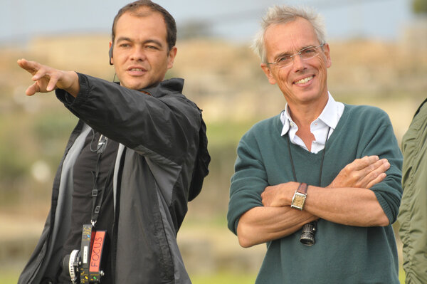 Malik Brahimi et Romain Winding sur le tournage du "Cochon de Gaza", de Sylvain Estibal, en 2010 - Photo Marilyn Productions