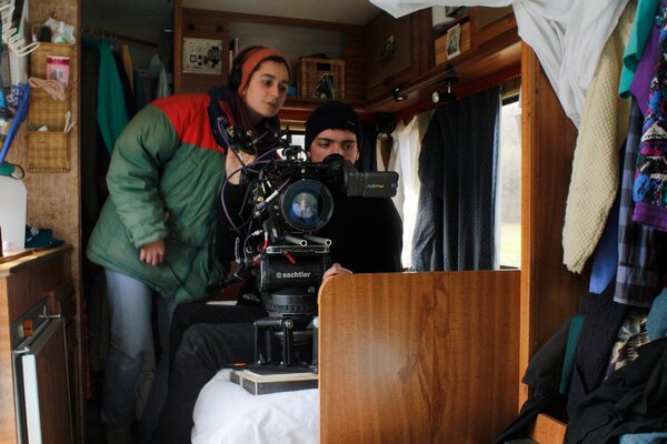 Louise Couvoisier et Augustin Bonnet sur le tournage de "Mano a mano"