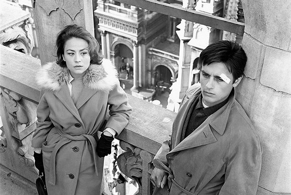 Annie Giradot et Alain Delon pendant le tournage de "Rocco et ses frères" - DR