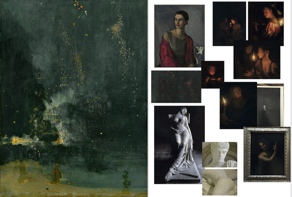 A g. : "Nocturne in Black and Gold: The Falling Rocket", de James Whistler - A d. : différentes références peintures 