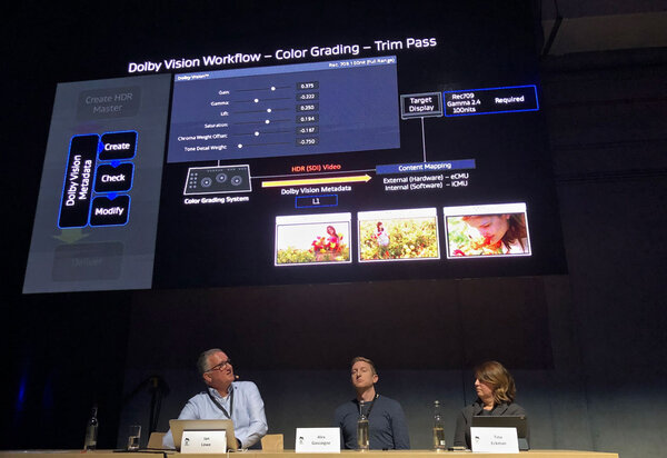 Ian Lowe, Alex Gascoigne, and Tina Eckman during the Dolby Workshop - Photo by Thierry Beaumel