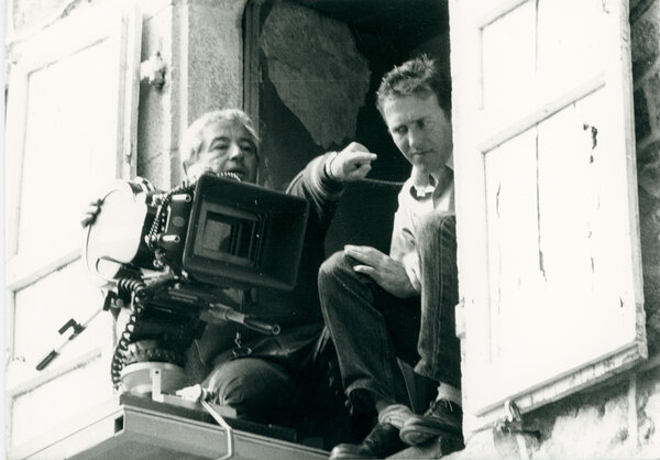 Willy Kurant et Gilles Henry sur le tournage d'"Un été d'orages", de Charlotte Brändström, en 1989 - Archives Willy Kurant