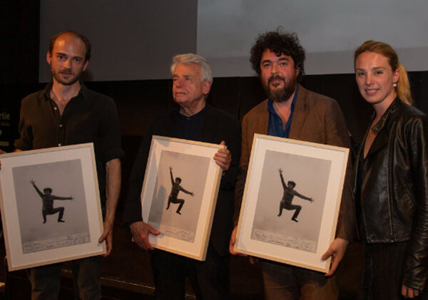 Les lauréats de Prix Jean Vigo 2019 - De g. à d. : Claude Schmitz, Alain Cavalier, Stéphane Batut et Laëtitia Dosch - Photo Hervé Veronese / Centre Georges Pompidou