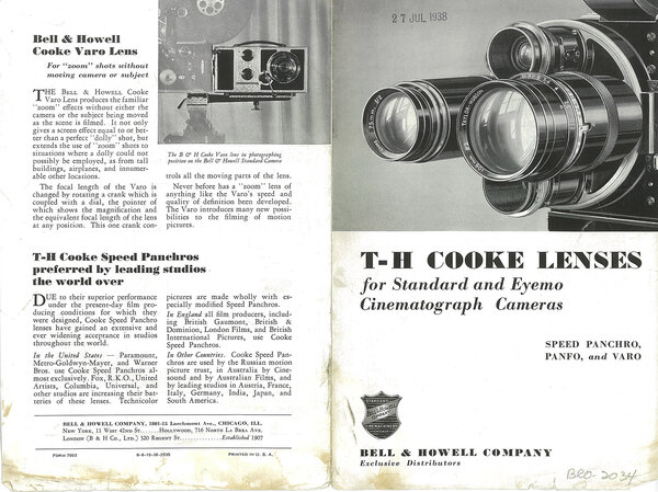 Les optiques T-H Cooke Speed Panchros et le 1er zoom Varo Lens dans les années 1930